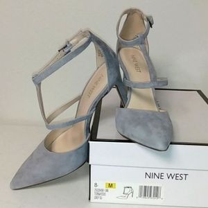 Nine West grey suade strap heels 8